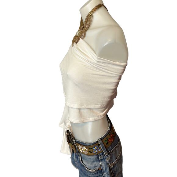 Lovers + Friends White One Shoulder Crop Top XL Bell Sleeve Bodycon Revolve NEW - Picture 6 of 11
